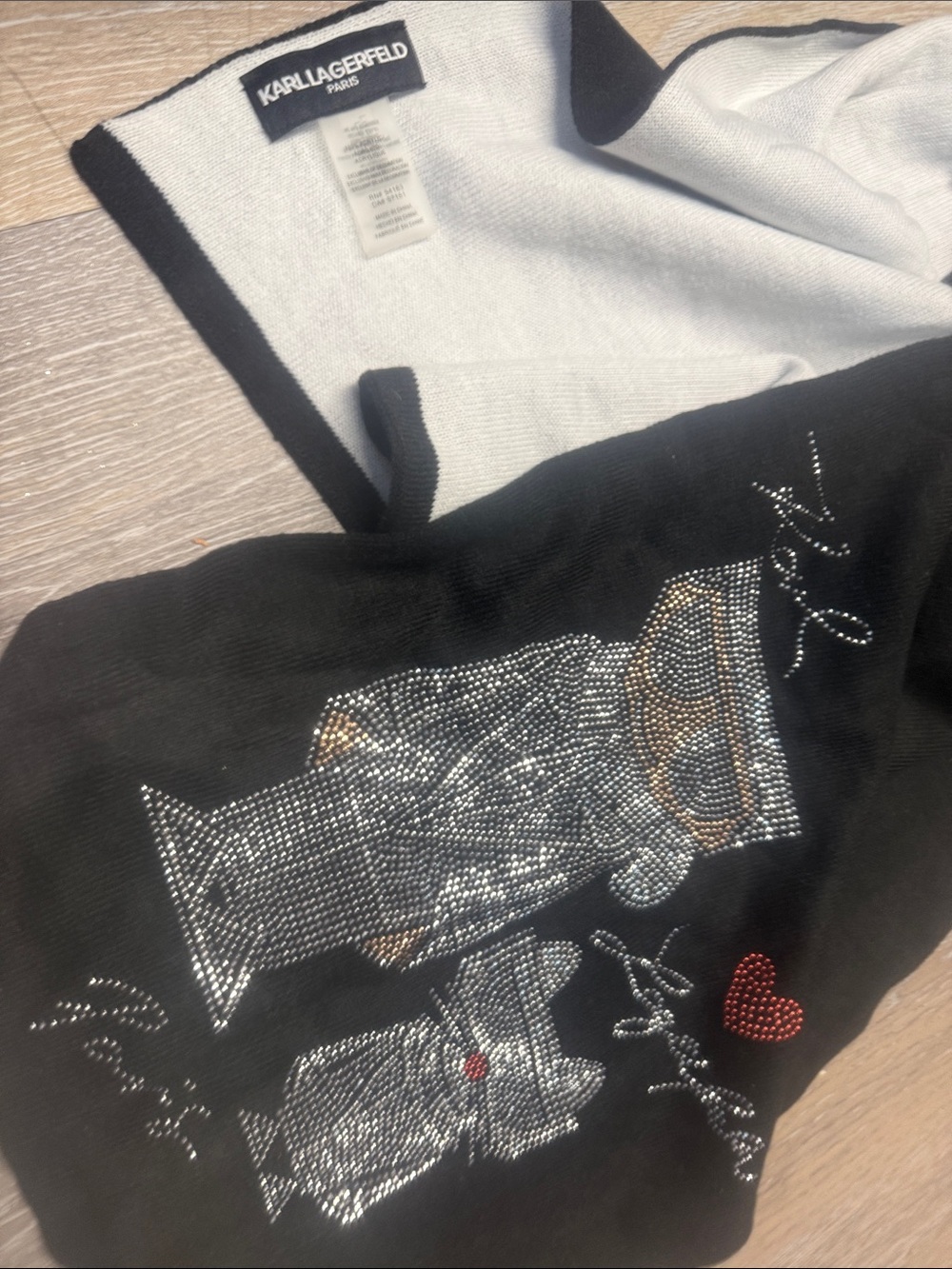Karl Lagerfeld Embellished Black Sweater with Crystal Graphic one size
